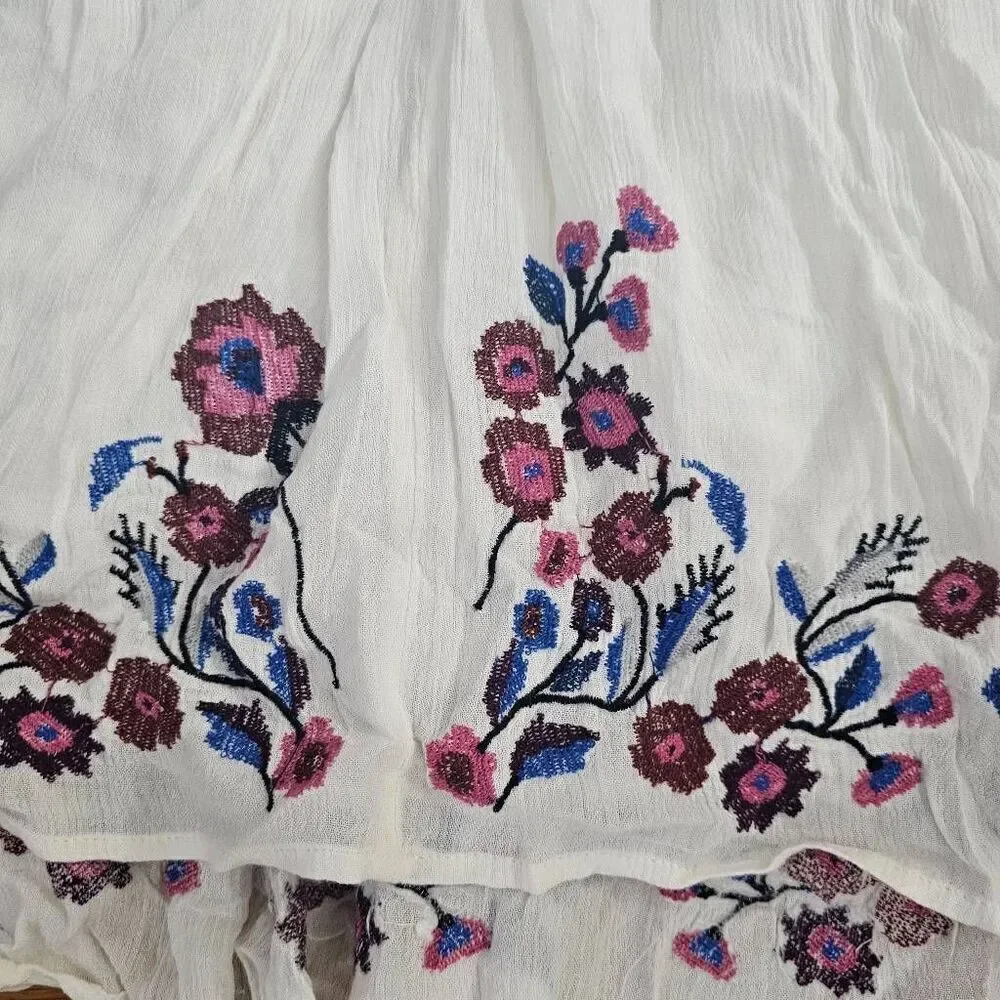 Free People Te amo White Embroidered Boho Tunic Mini Dress Top Bell Sleeves S - Picture 4 of 10